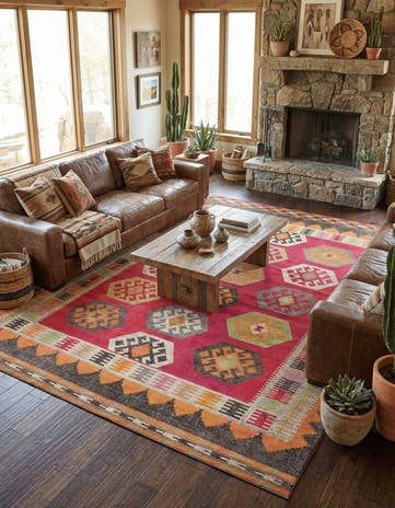 Red Washable Santa Fe Rug
