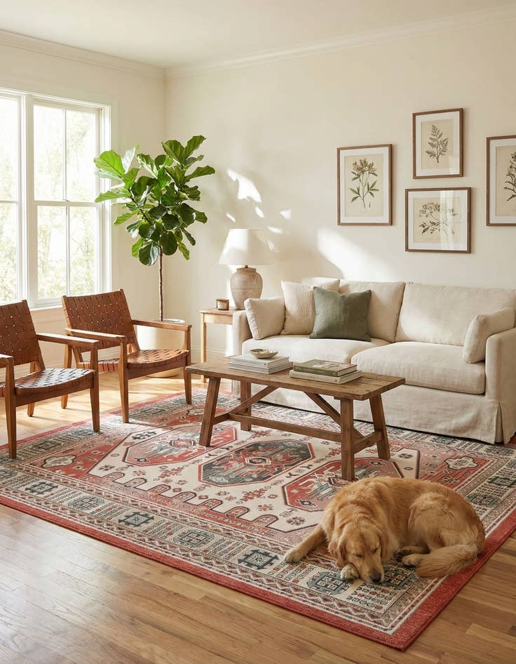 Detail image of  7' 10 x 10'  Washable Traditional Indoor / Outdoor Rug