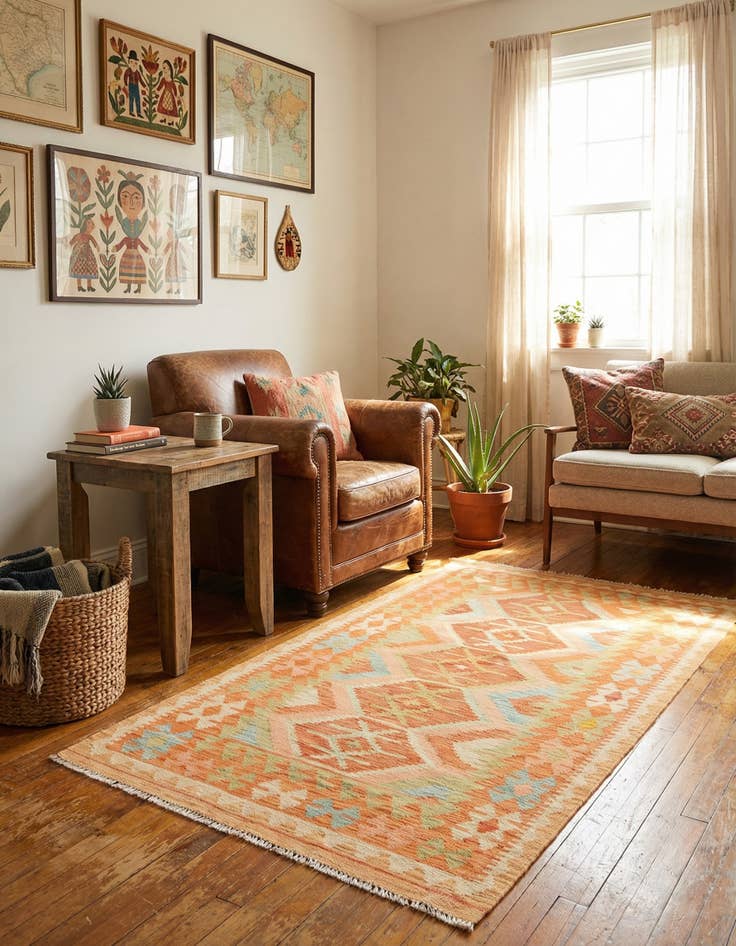 Detail image of 3' 2 x 5' 3  Hand Woven Kilim Waziri Wool Rug