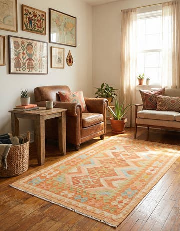 3' 2 x 5' 3 Hand Woven Kilim Waziri Wool Rug