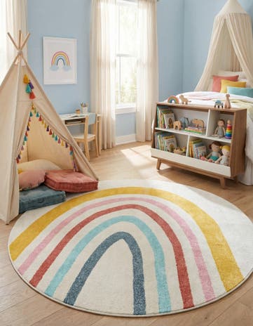 7' 10 x 7' 10 Rainbow Whimsy Kids Round Rug