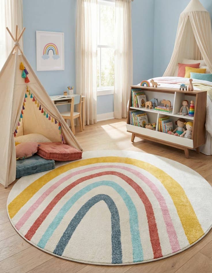 Detail image of 7' 10 x 7' 10 Rainbow Whimsy Kids Round Rug