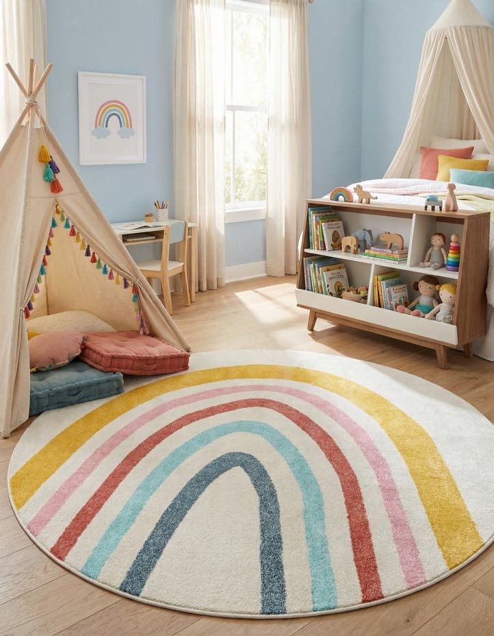 7' 10 x 7' 10 Rainbow Whimsy Kids Rou...