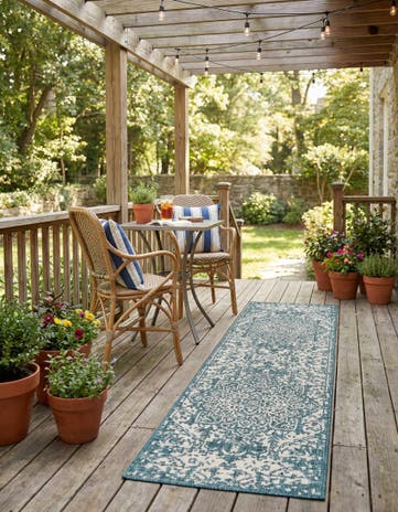 Teal Easy-Clean Jill Zarin Dubai Indoor / Outdoor Runner Rug