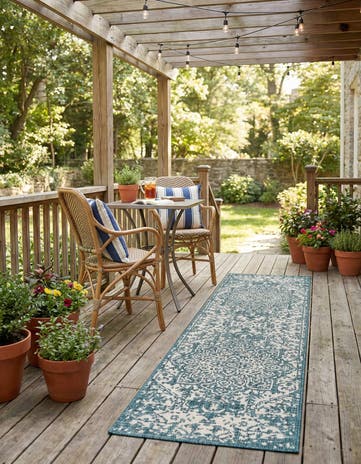 Teal Easy-Clean Jill Zarin Dubai Indoor / Outdoor Runner Rug