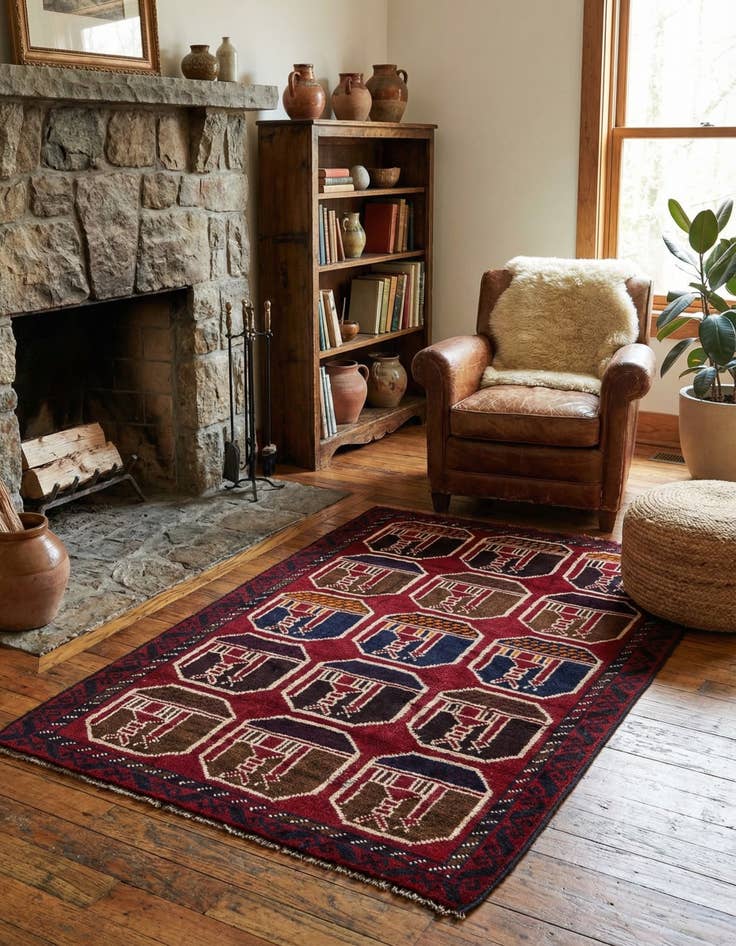 Detail image of  2' 10 x 4' 5  Hand Knotted Balouch Persian Wool Rug