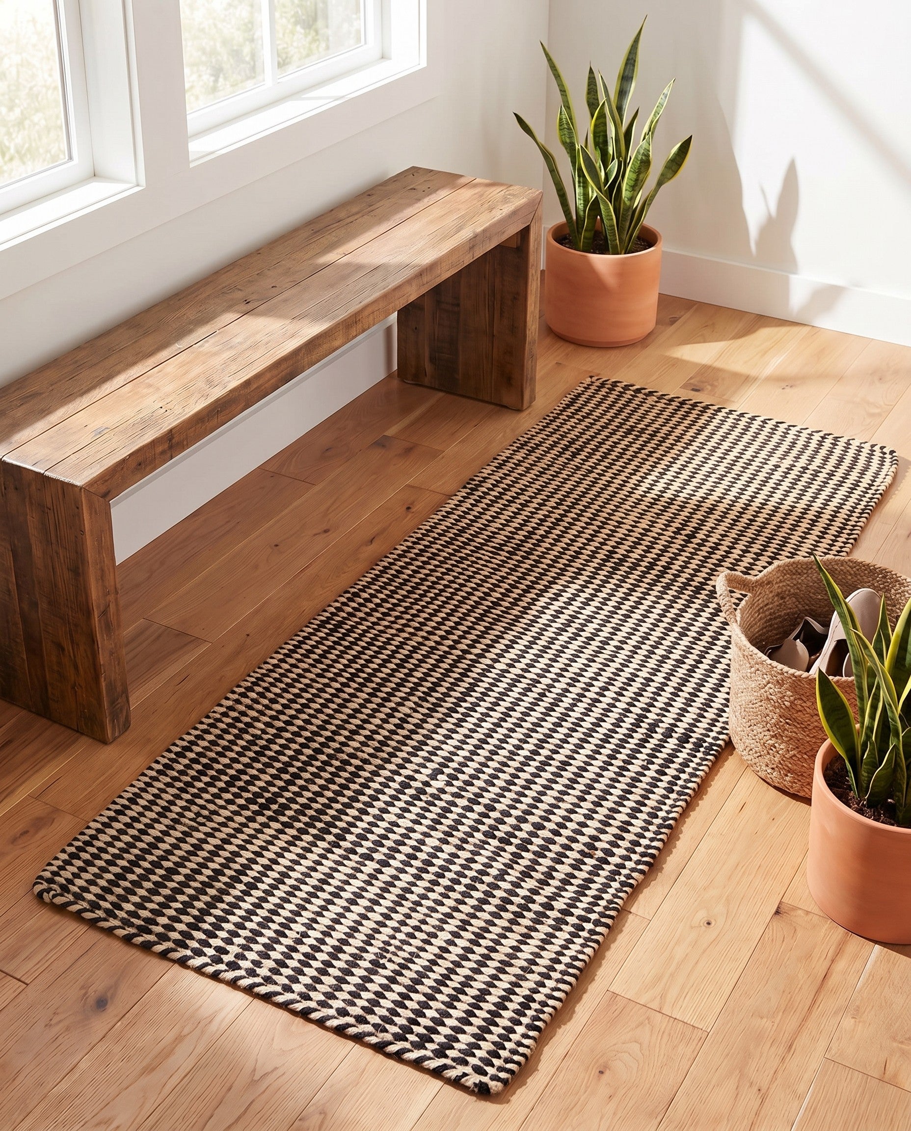 Black and White Hand Woven Laurel Handwoven Jute Runner Rug