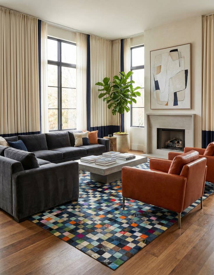 Detail image of 5' 1 x 8' Cowhide Leather Rug