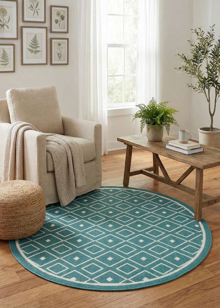 4' x 4' Easy-Clean Trellis Indoor / Outdoor Round Rug