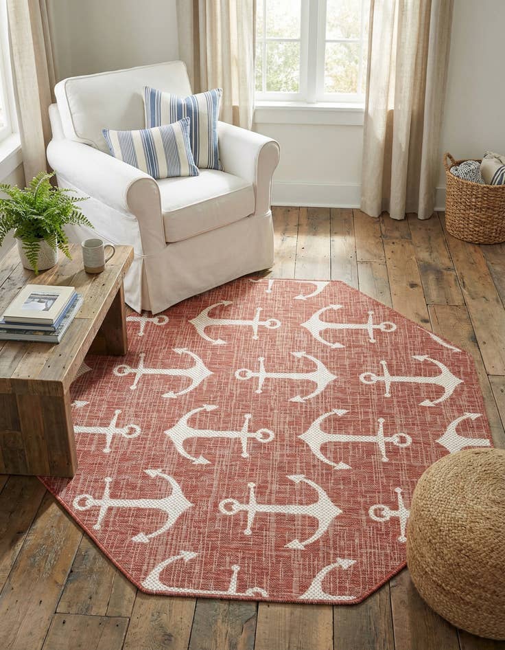 Detail image of 5' 3 x 5' 3 Easy-Clean Coastal Indoor / Outdoor Octagon Rug