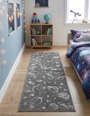Gray Planets Whimsy Kids Runner Rug