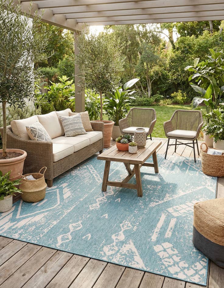 Detail image of 9' x 12'  Washable Bohemian Indoor / Outdoor Rug