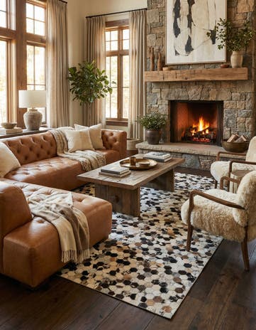 5' 2 x 7' 10 Cowhide Leather Rug