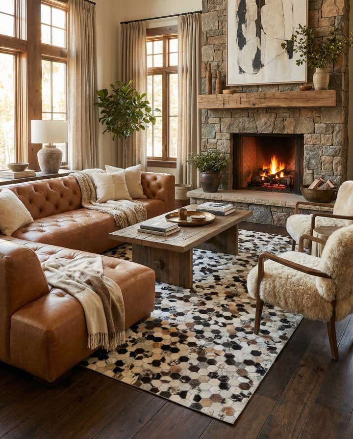 5' 2 x 7' 10 Cowhide Leather Rug