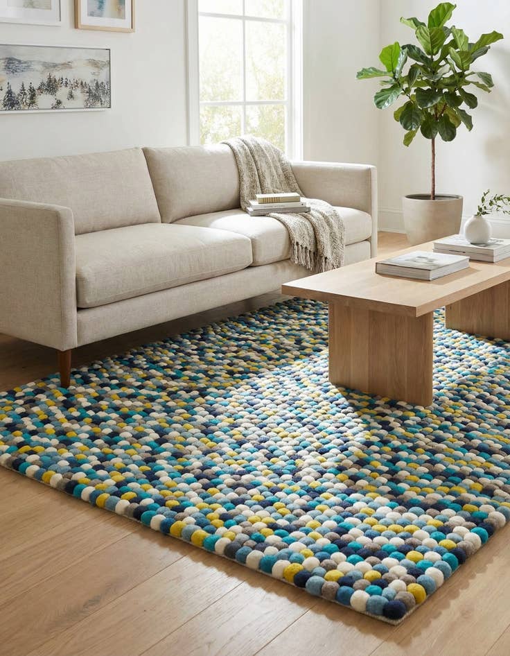 Detail image of 6' 1 x 9'  Hand Woven Felt Ball Wool Rug