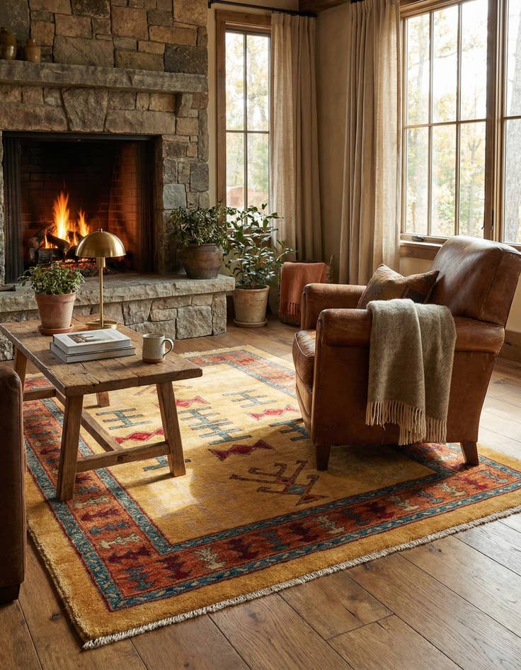 Detail image of  3' 4 x 5' 5  Hand Knotted Ziegler Wool Rug