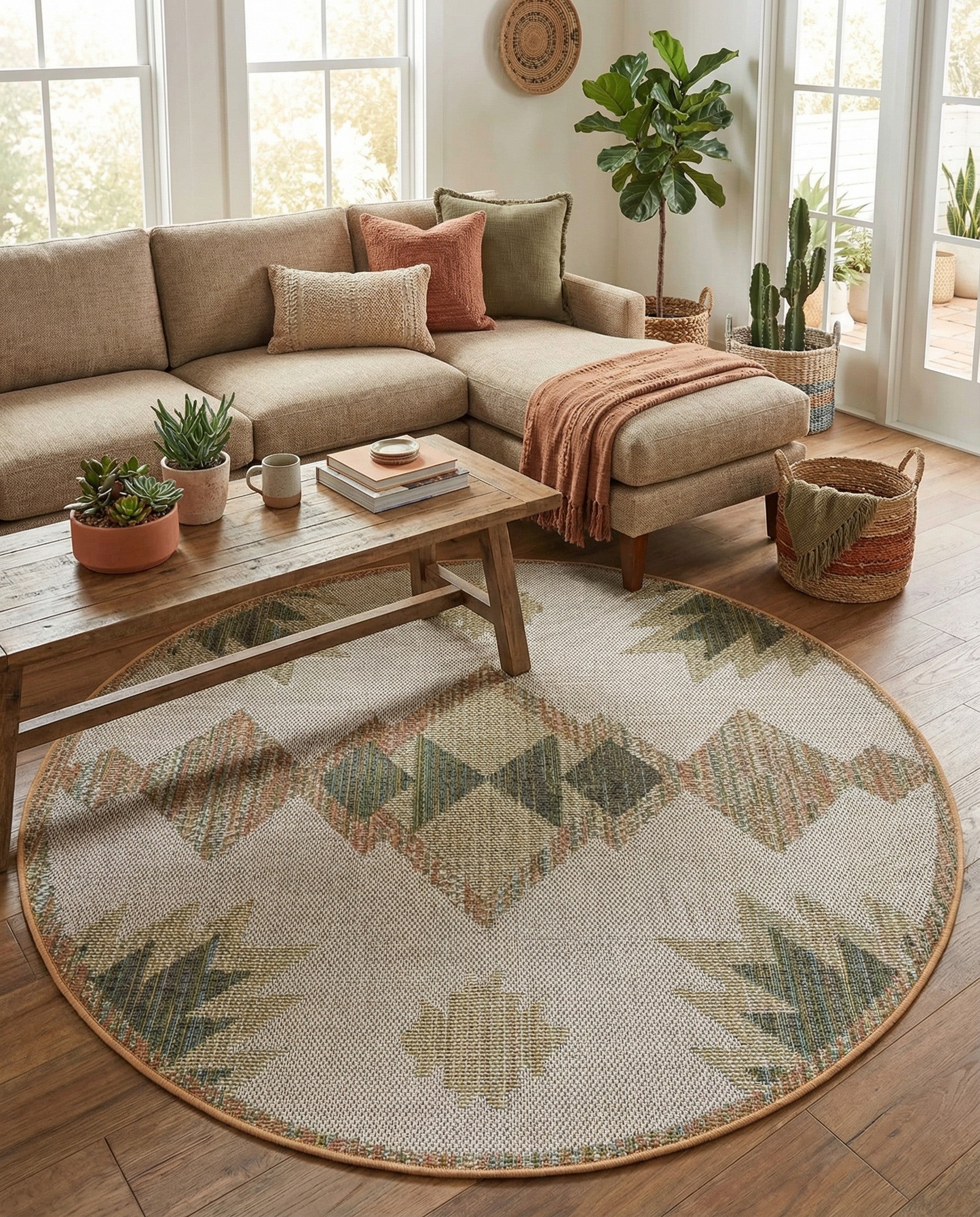 5' 3 x 5' 3 Easy-Clean Baja Indoor / Outdoor Round Rug