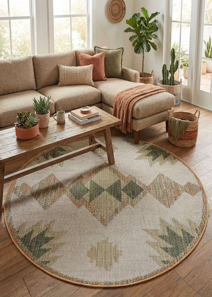 5' 3 x 5' 3 Easy-Clean Baja Indoor / Outdoor Round Rug