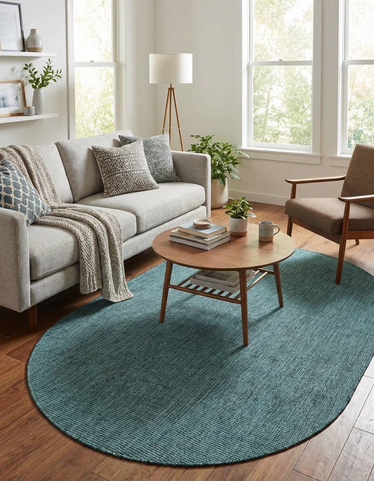 Detail image of 5' 3 x 8'  Washable Solid Indoor / Outdoor Oval Rug