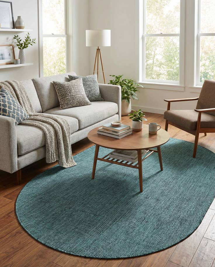 Detail image of 5' 3 x 8' Easy-Clean Solid Indoor / Outdoor Oval Rug
