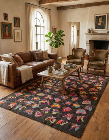 6' 1 x 9' 7 Hand Woven Kilim Suzani Wool Rug