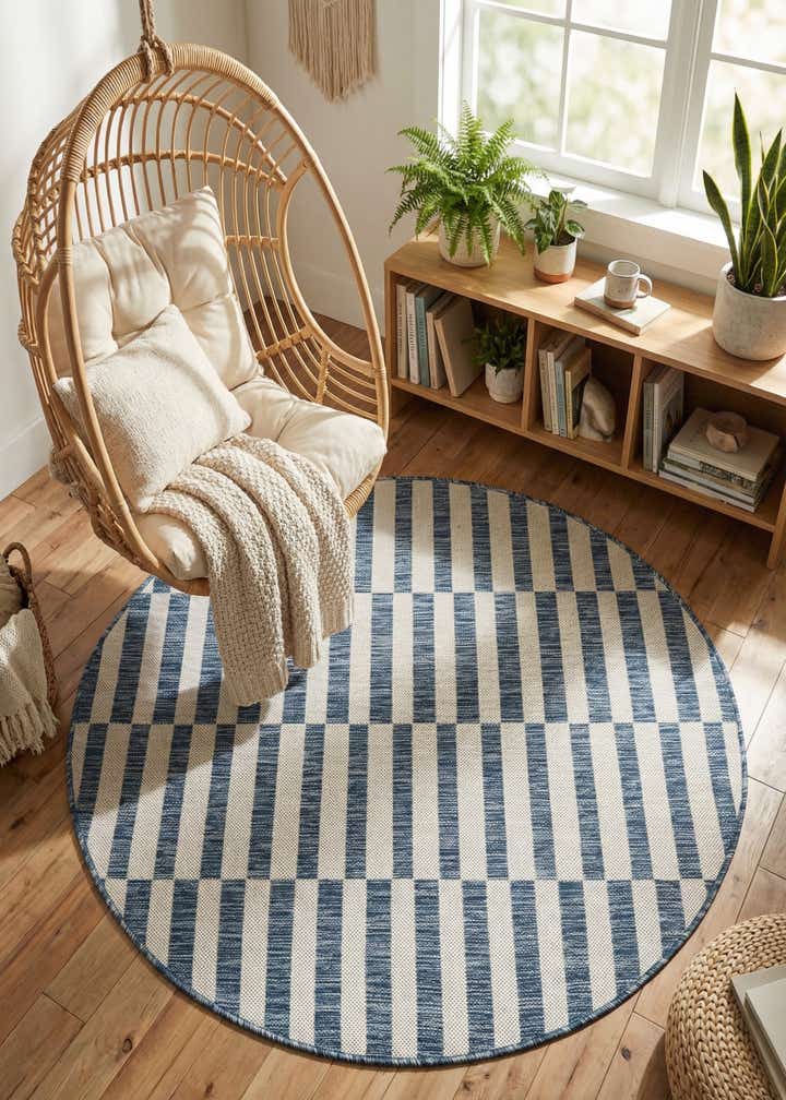 4' x 4' Easy-Clean Ribbon Indoor / Outdoor Round Rug