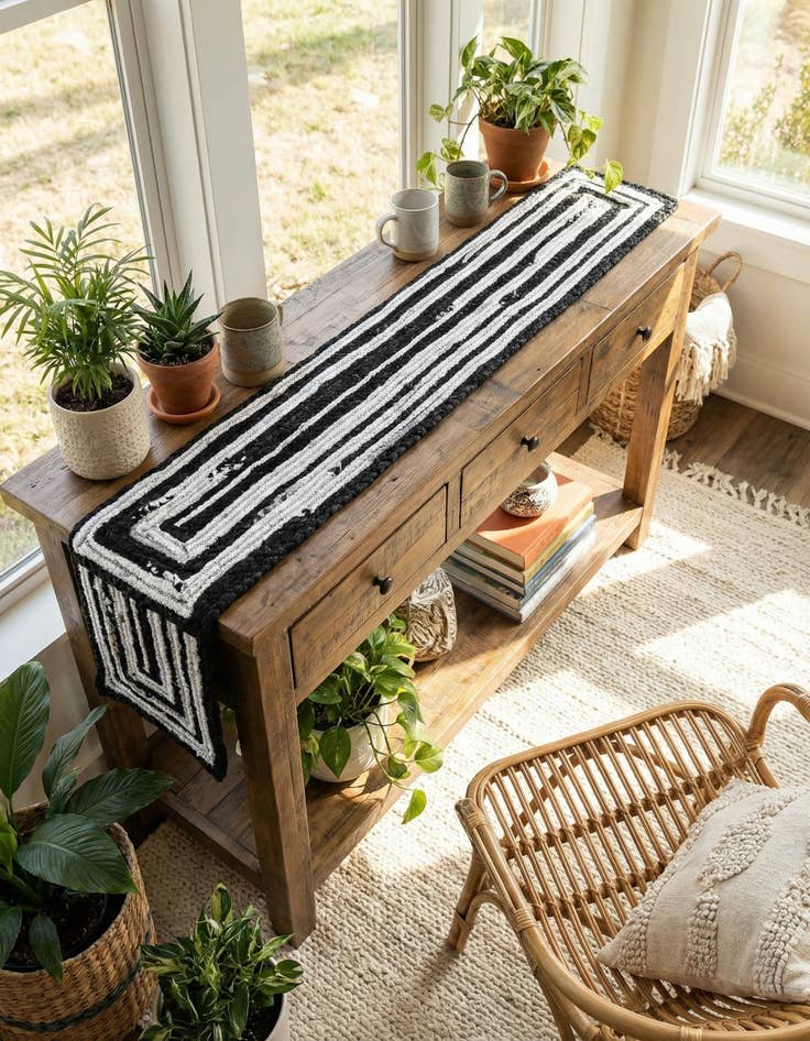 Detail image of  1' 2 x 6' 1  Hand Braided Chindi Table Runner Rug