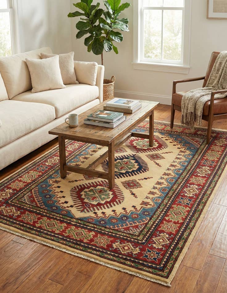 Detail image of  4' 2 x 5' 10  Hand Knotted Kazak Rug