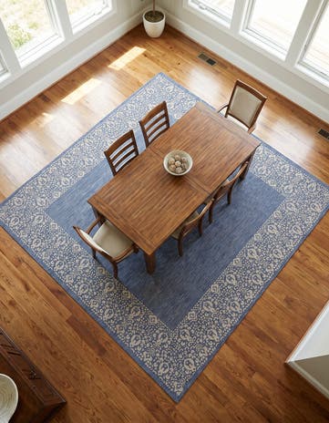 Blue Easy-Clean Border Indoor / Outdoor Square Rug