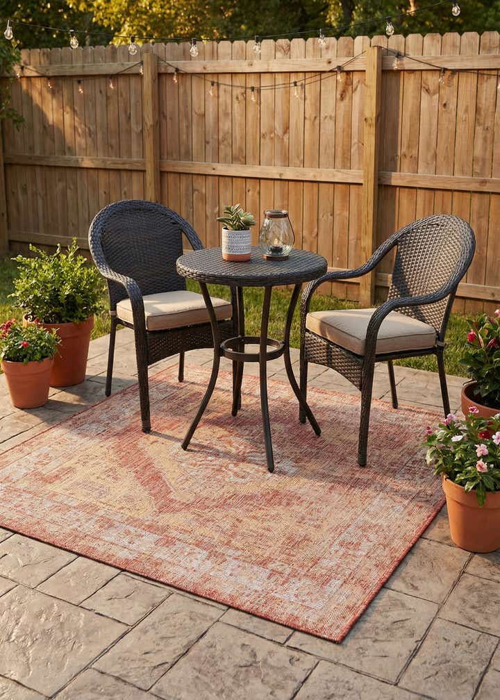 5' 3 x 5' 3 Easy-Clean Traditional Indoor / Outdoor Square Rug