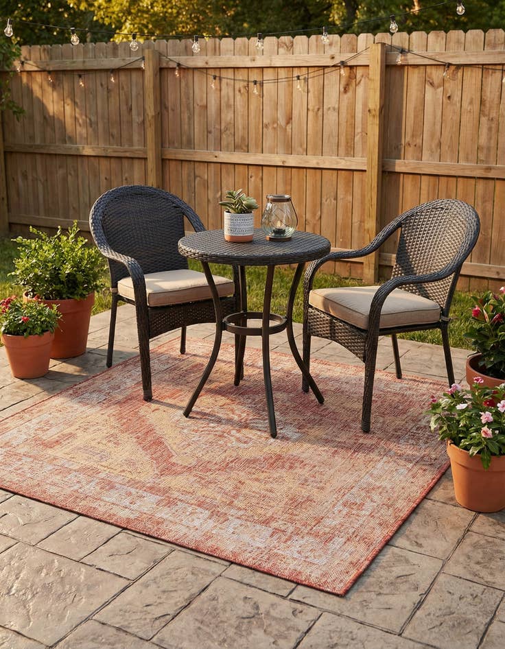 Detail image of 5' 3 x 5' 3  Washable Traditional Indoor / Outdoor Square Rug