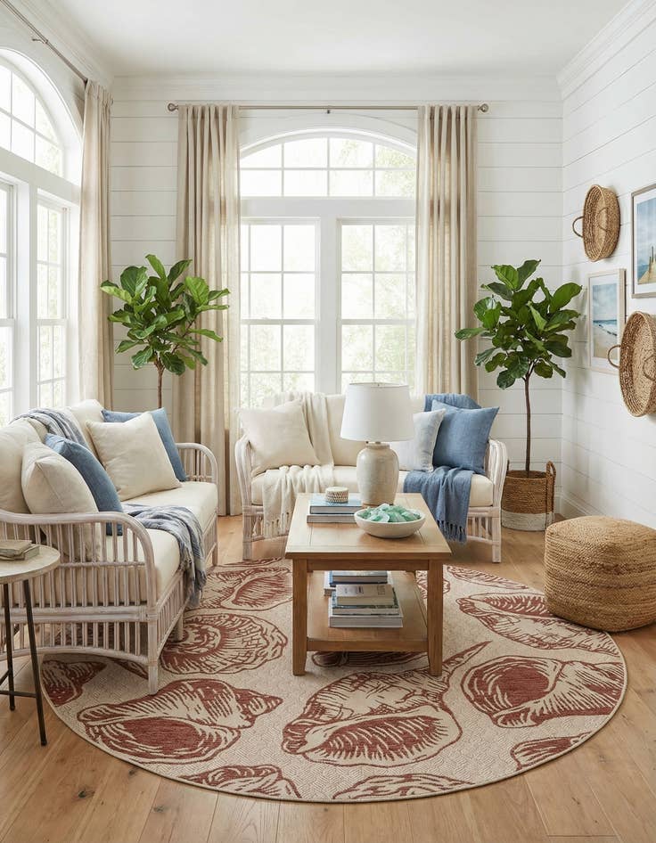 Detail image of 7' 10 x 7' 10  Washable Coastal Indoor / Outdoor Round Rug