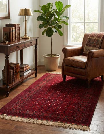 3' 5 x 6' 2 Hand Knotted Afghan Akhche Wool Rug