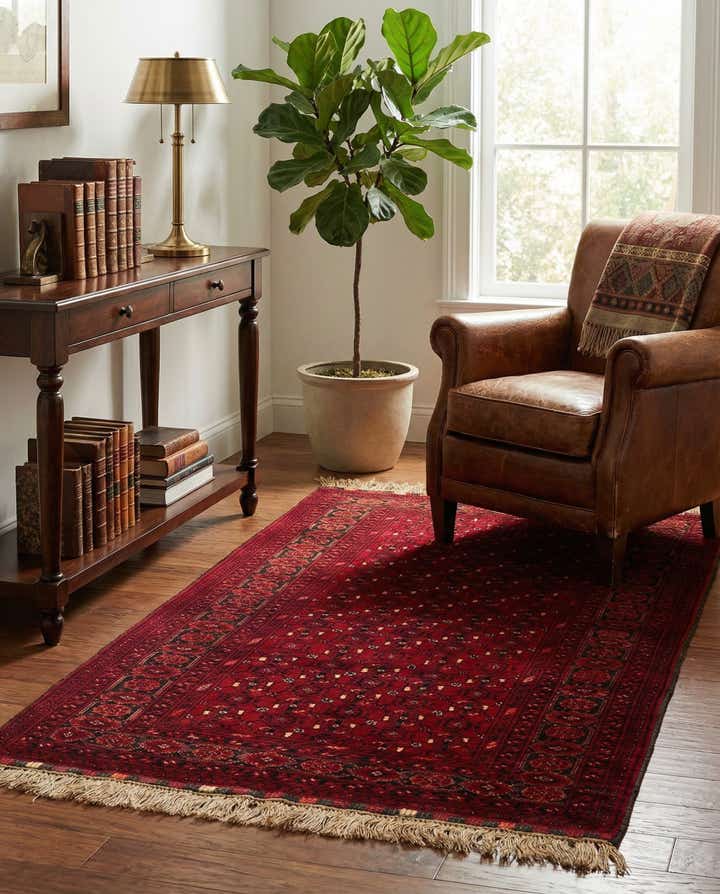 3' 5 x 6' 2 Hand Knotted Afghan Akhche Wool Rug