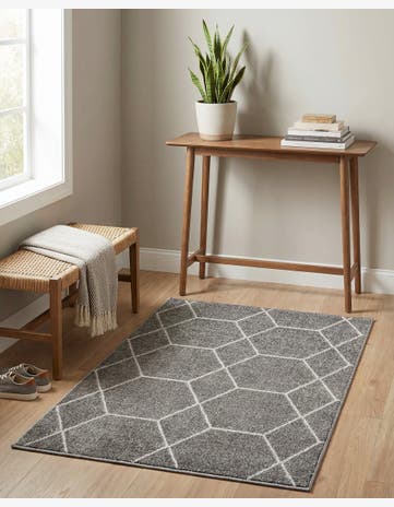 Light Gray Lattice Frieze Rug