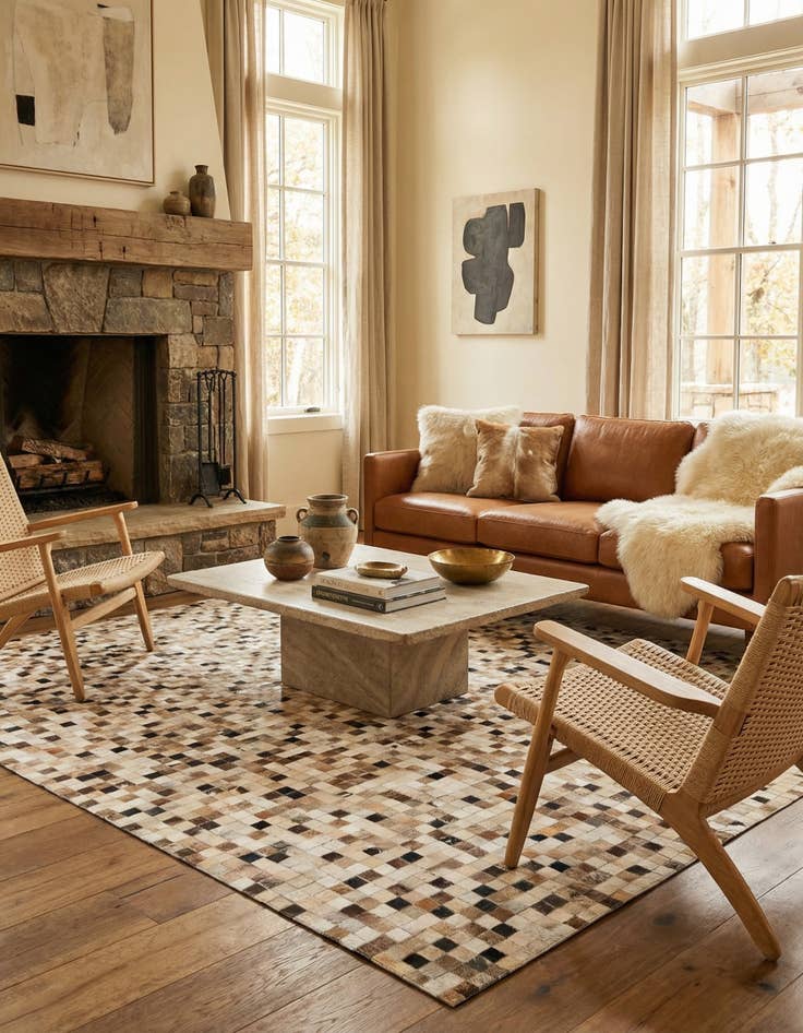 Detail image of 5' 2 x 8' Cowhide Leather Rug