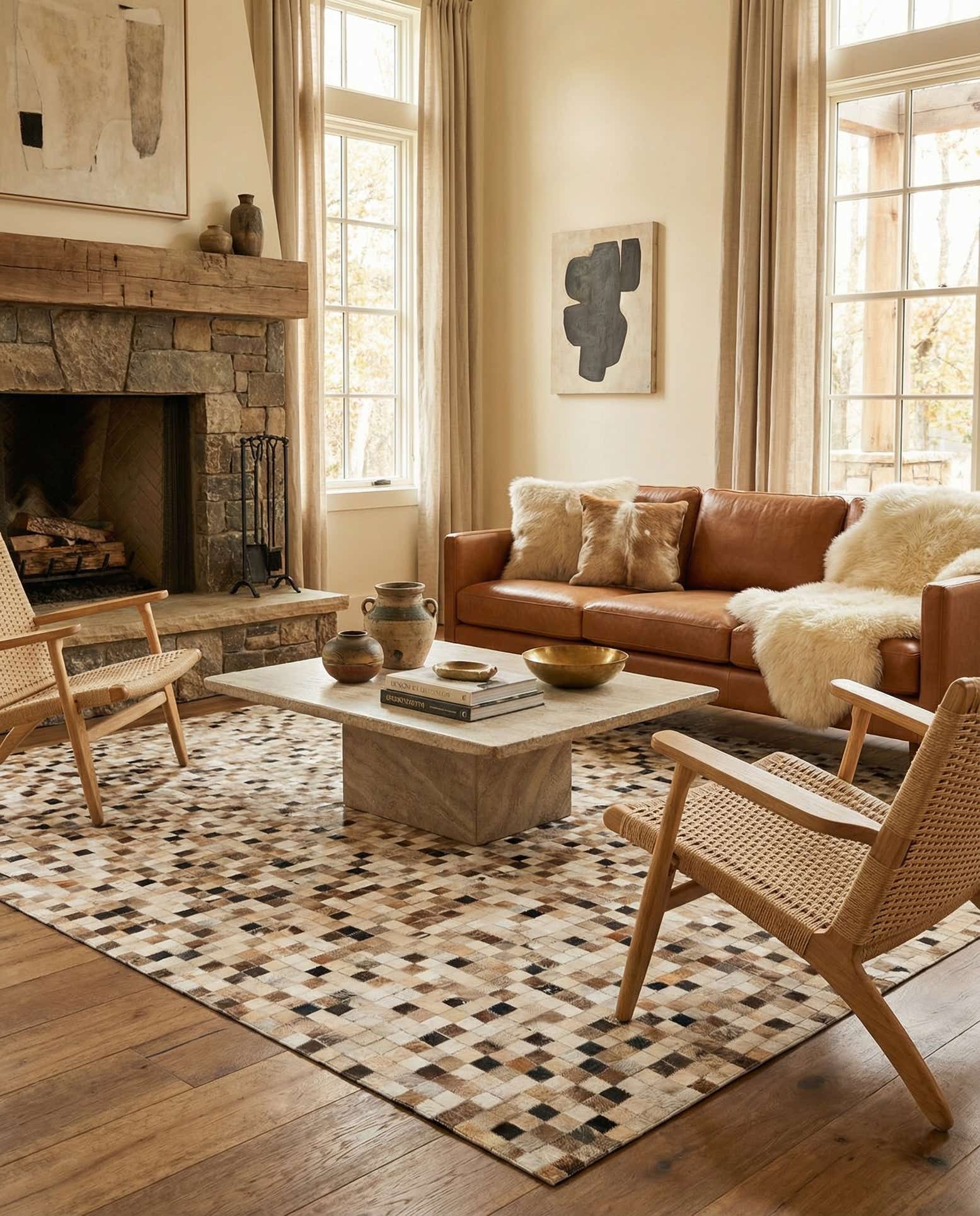 5' 2 x 8' Cowhide Leather Rug