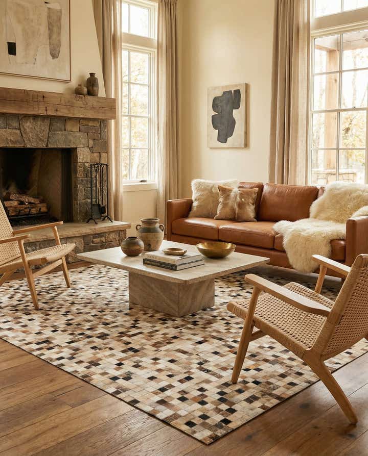 5' 2 x 8' Cowhide Leather Rug