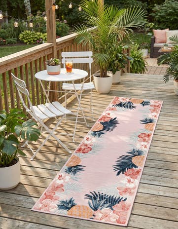 Pink Easy-Clean Botanical Indoor / Outdoor Runner Rug