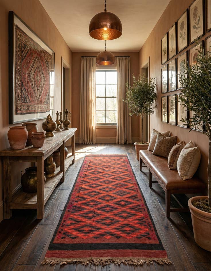 Detail image of 4' 4 x 12' 1  Hand Woven Kilim Fars Wool Runner Rug