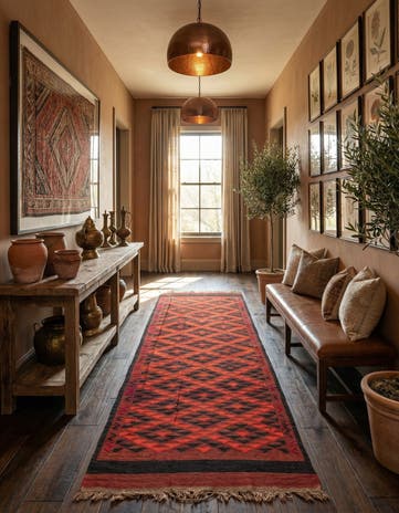 4' 4 x 12' 1 Hand Woven Kilim Fars Wool Runner Rug