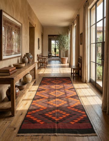 4' 9 x 11' 6 Hand Woven Kilim Afghan Wool Runner Rug