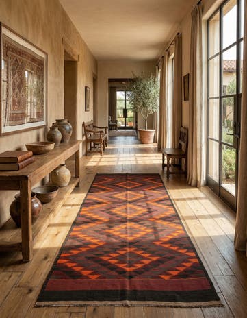 4' 9 x 11' 6 Hand Woven Kilim Afghan Wool Runner Rug