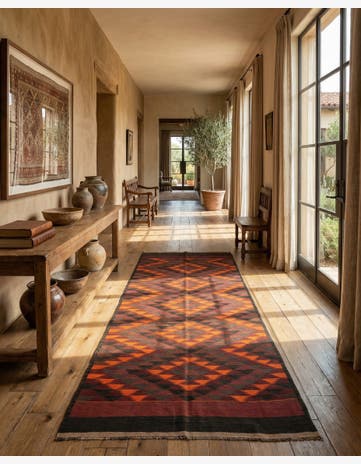 4' 9 x 11' 6 Hand Woven Kilim Afghan Wool Runner Rug