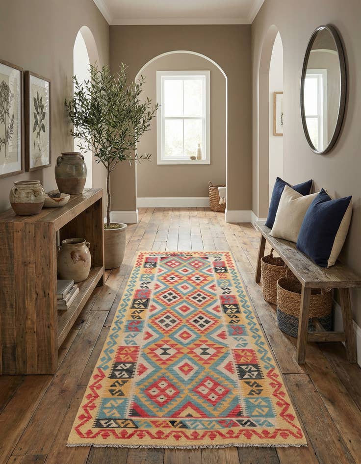 Detail image of 3' 5 x 6' 8  Hand Woven Kilim Maymana Wool Runner Rug