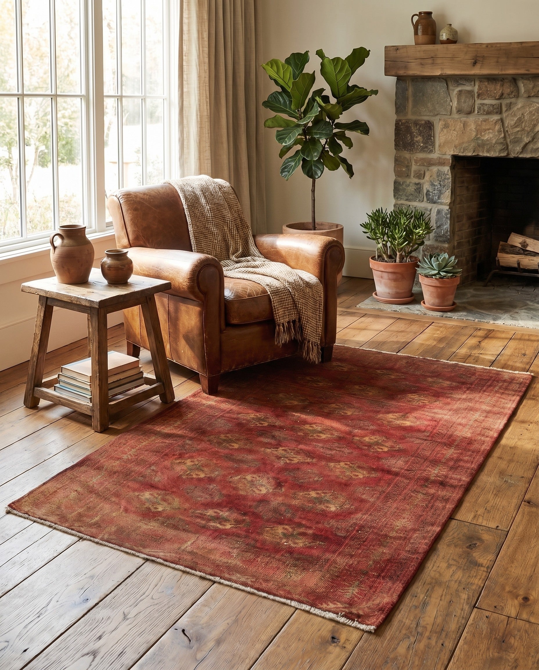3' 5 x 4' 9 Hand Knotted Torkaman Persian Wool Rug