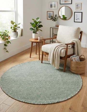 Green Hand Woven Geo Trellis Flatweave Round Rug