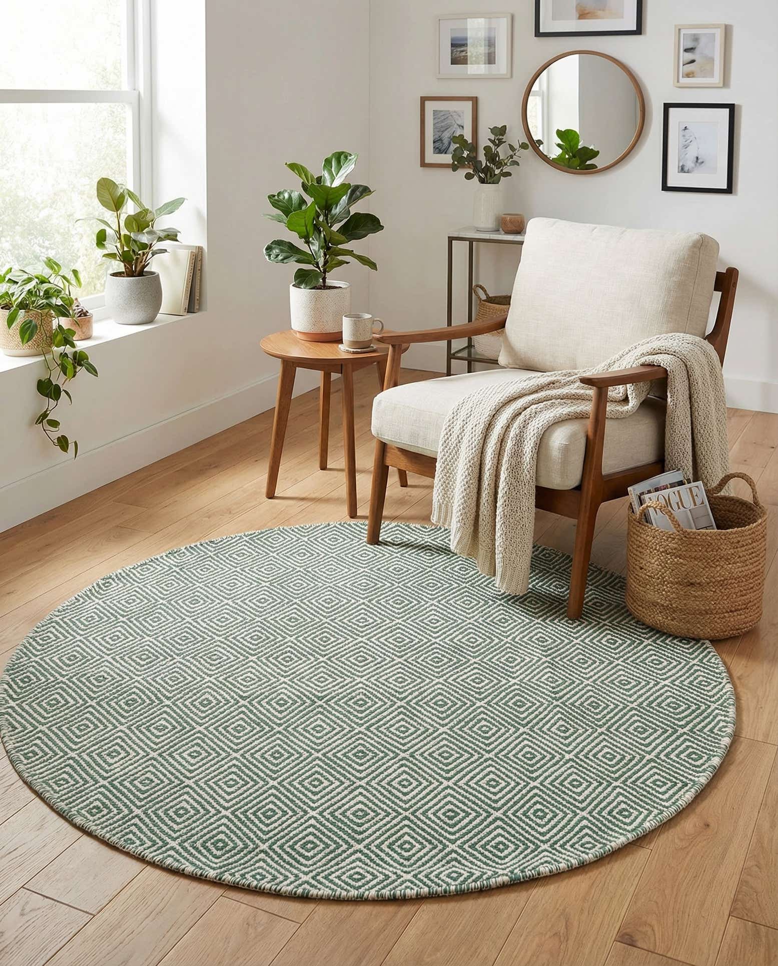 4' 1 x 4' 1 Hand Woven Geo Trellis Flatweave Round Rug