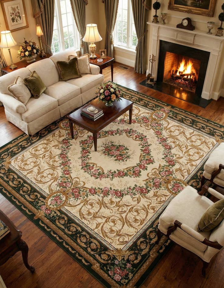 Detail image of 10' x 10' Easy-Clean Traditional Indoor / Outdoor Square Rug