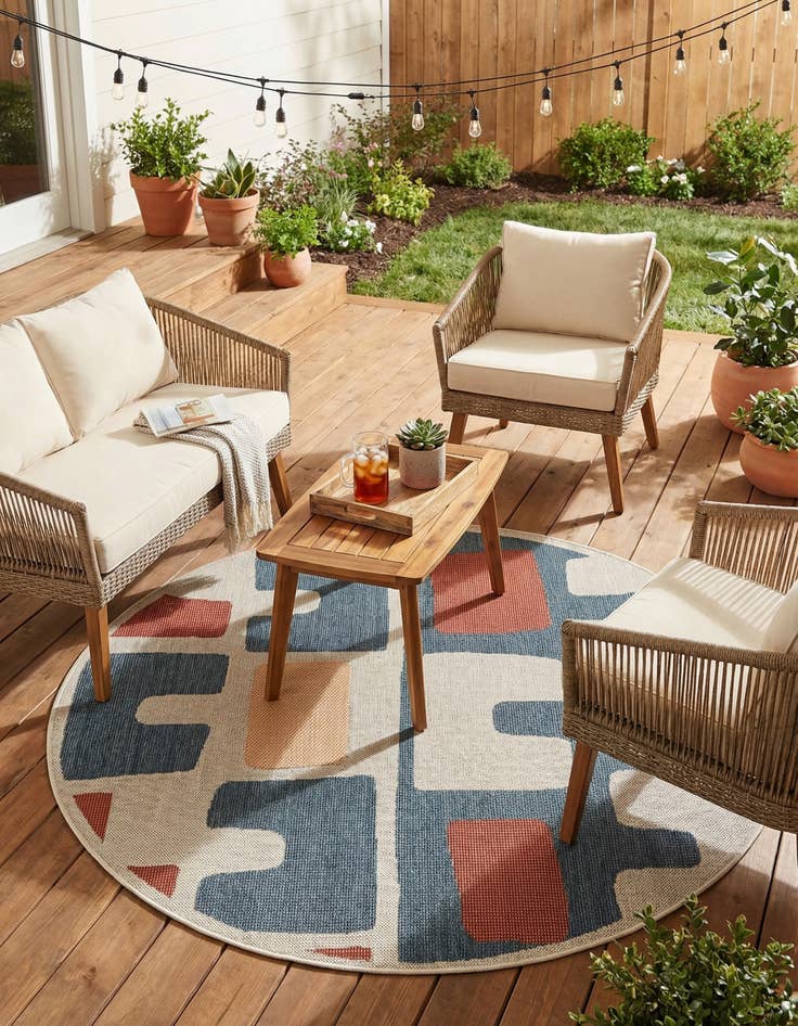 Detail image of 6' 1 x 6' 1  Washable Baja Indoor / Outdoor Round Rug